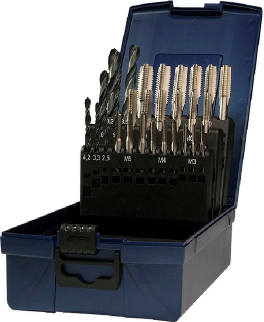PRETEC 131220 M3-M12 Kézi menetfúró készlet, HSS metrikus magfurat fúró műanyag kazetta