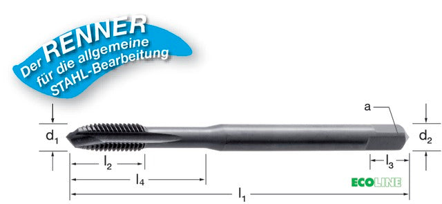 PRETEC 132310 M8 Gépi menetfúró, HSS-Co gőzöléssel megeresztett