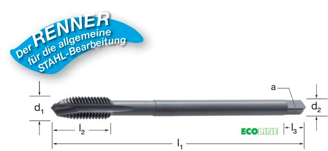 PRETEC 132410 M16 Gépi menetfúró, HSS-Co gőzöléssel megeresztett