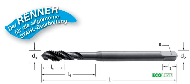 PRETEC 133050 M10 Gépi menetfúró, HSS-Co RSP40 gőzöléssel megeresztett