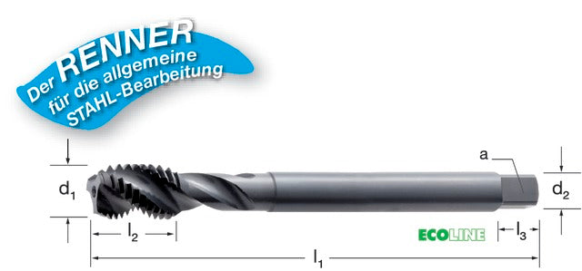 PRETEC 133150 M12 Gépi menetfúró, HSS-Co RSP40 gőzöléssel megeresztett