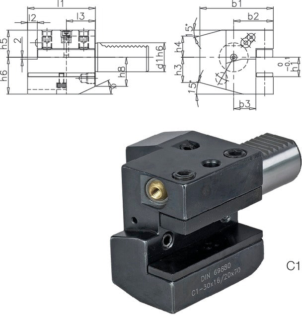 233500 C116X12X44 PRETEC 233500 C116X12X44 Szerszámtartó CNC esztergagéphez, Axiális szerszámtartó jobbos C1 alak