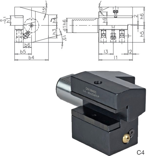 233650 C450X32X100 PRETEC 233650 C450X32X100 Szerszámtartó CNC esztergagéphez, Axiális szerszámtartó fordított balos C4 alak