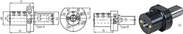 234200 E250X20 PRETEC 234200 E250X20 Szerszámtartó CNC esztergagéphez, Furatkés tartó E2 alak, B típus