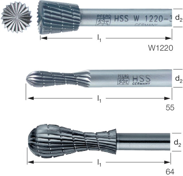 440450 W1220 PFERD 440450 W1220 Speciális HSS marócsap, Fordított kúp marócsap W 20° alak homlokfogazással