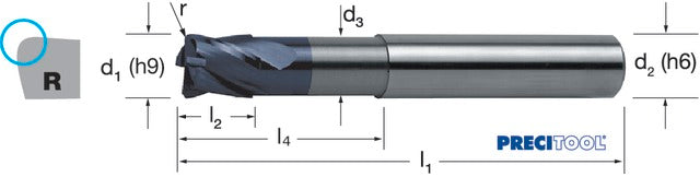 179065 12,00X0,5 PREMUS 179065 12,00X0,5 Tóruszmaró, Tömör keményfém hosszú sarokrádiusszal X-CEED