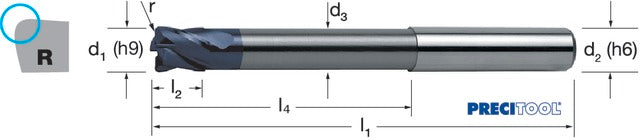179075 6,00X1,5 PREMUS 179075 6,00X1,5 Tóruszmaró, Tömör keményfém extra hosszú sarokrádiusszal X-CEED