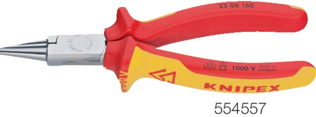 KNIPEX 554557160 VDE lapos- és kerekcsőrű fogó, kerek, krómozott, többkomponensű burkolattal