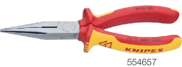KNIPEX 554657200 VDE lapos gömbölyű fogó, krómozott és egyenes alak, többkomponensű burkolat