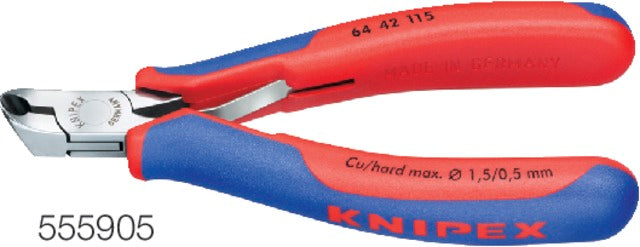 KNIPEX 555905 115S Elektronikai homlokcsípőfogó/ferdénvágó csípőfogó, tükörpolírozott, ferde éllel, többkomponensű burkolattal