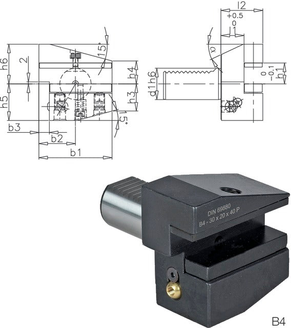 233150 B425X16X30 PRETEC 233150 B425X16X30 Szerszámtartó CNC esztergagéphez, Radiális szerszámtartó fordított balos rövid B4 alak