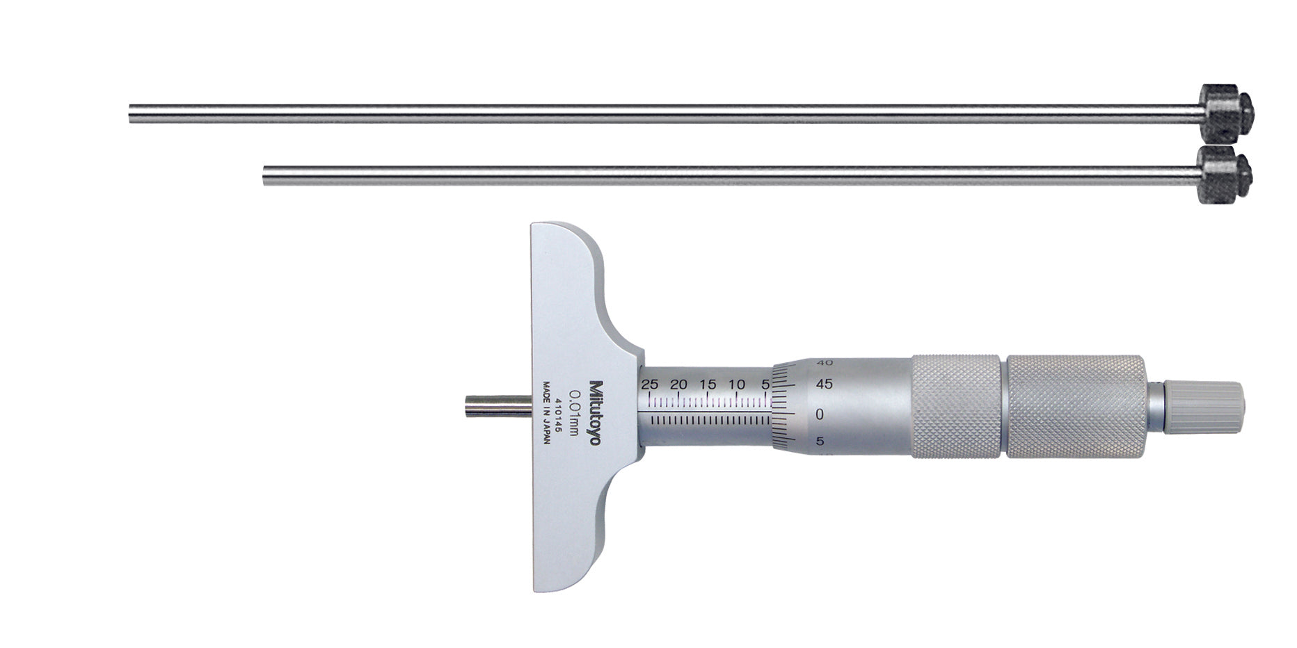 MITUTOYO 129-110 Depth Micrometer, Interchangeable Rods 0-75mm, 63mm Base