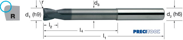 179055 12,00X1,5 PREMUS 179055 12,00X1,5 Tóruszmaró, Tömör keményfém, extra hosszú, sarokrádiusszal alumínium TRIPLECUT