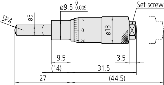 Mitutoyo - Micrometer Head, Spindle Feed 0,25mm/rev