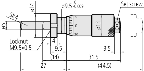Mitutoyo - Micrometer Head, Spindle Feed 0,25mm/rev