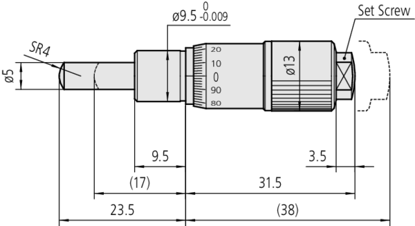 Mitutoyo - Micrometer Head, Spindle Feed 0mm/rev.