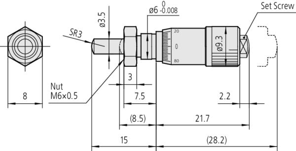Mitutoyo - Micrometer Head, Spindle Feed 0mm/rev.