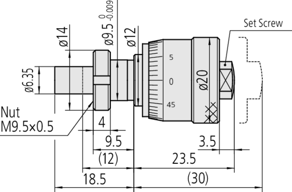 Mitutoyo - Micrometer Head, Short Thimble Type