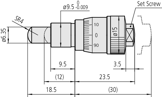 Mitutoyo - Micrometer Head, Spindle Feed 0mm/rev.