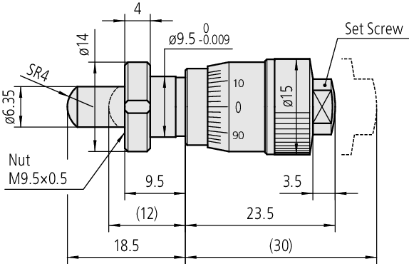Mitutoyo - Micrometer Head, Spindle Feed 0mm/rev.