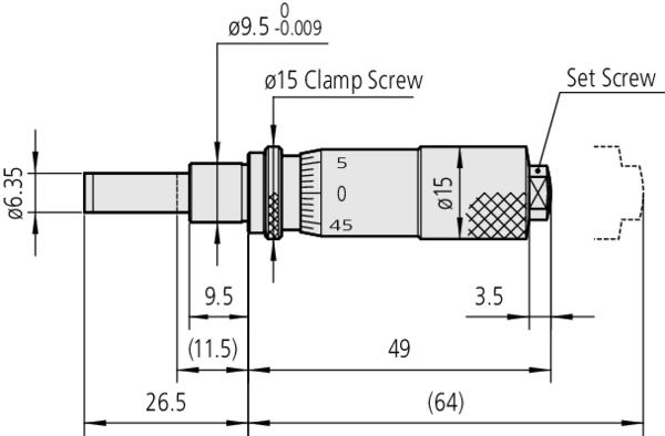 Mitutoyo - Micrometer Head, Carbide Tipped Spindle