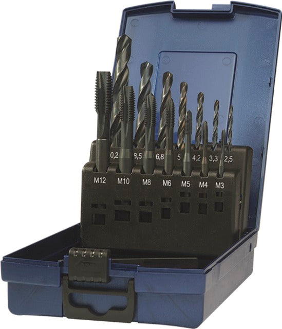 PRETEC 137940 M3-M12 Gépi menetfúró, HSS-Co készlet magfuratfúróval