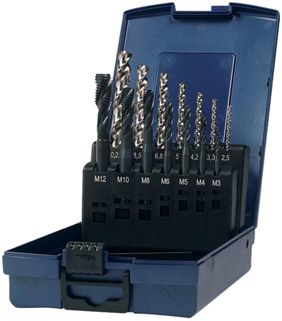 PRETEC 137990 M3-M12 Gépi menetfúró, HSS-Co RSP40 készlet magfuratfúróval