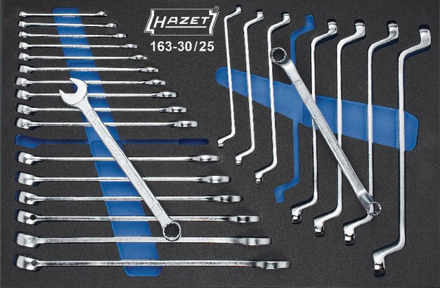 HAZET 519530 163-30/25 Műhelykocsi betét, Csillag-villáskulcs/kettős csillagkulcs készlet, 25 részes