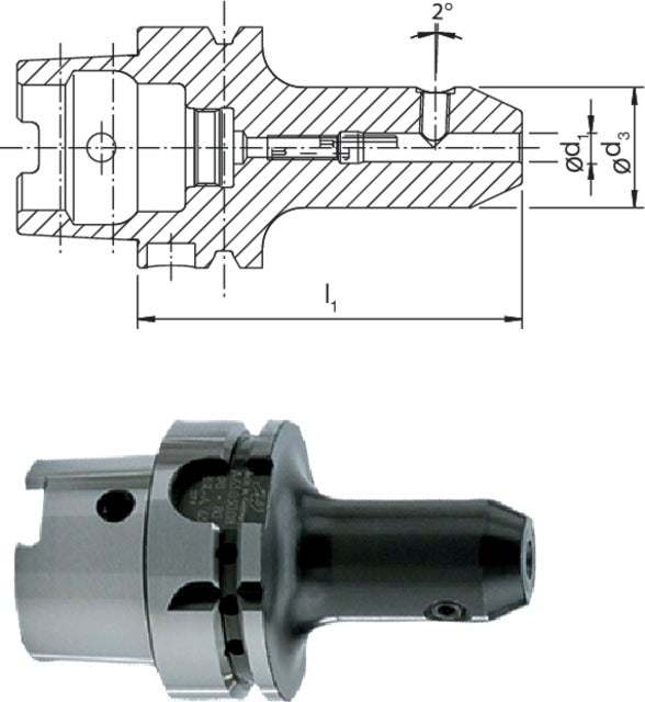 242228 100/25 HAIMER 242228 100/25 Üreges szárú kúpos befogó, DIN 69893 A Whistle-Notch rendszer rövid kiegyensúlyozva G6,3 8.000 1/min fordulatszámnál