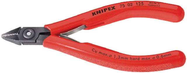 KNIPEX 555403 125F Elektronikai oldalcsípőfogó, barnított, műanyaggal bevont markolattal és keskeny fejjel