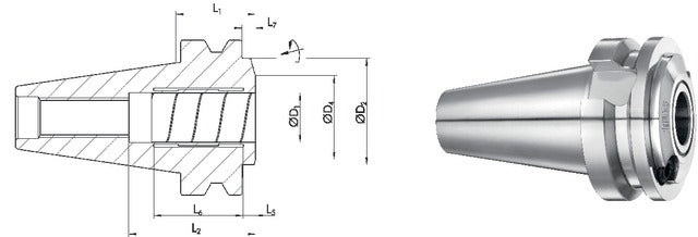 241413 SCHUNK 241413 Meredek kúpos befogó, JIS B 6339 Tendo ES hidroplasztikus befogó, AD alak, rendkívül rövid, G2,5 25.000 1/min fordulatszámnál