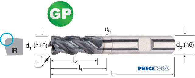 179064 12,00X2,00 PREMUS 179064 12,00X2,00 Nagyteljesítményű maró-GP, hosszú sarokrádiusszal ALCRONA