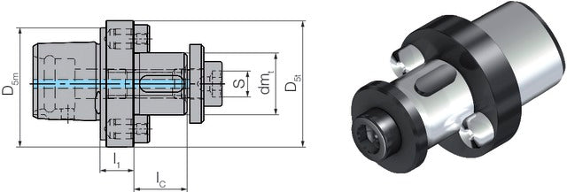 2358090322 WTO 2358090322 Szerszámadapter, ISO 26623-1, Kombi marótüske adapter, rövid, szárbefogó horony nélkül