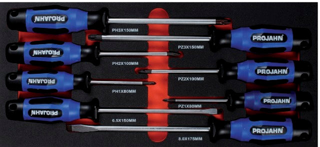 PROJAHN 519200 5999-065 Műhelykocsi betét, Csavarhúzó készlet, 8 részes