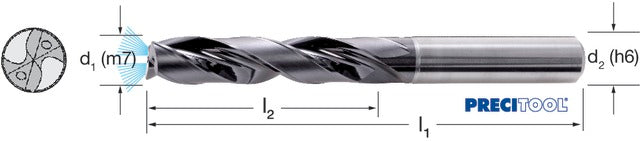 PREMUS 103160 7,60 Nagyteljesítményű fúró, Tömör keményfém száralak HA 5 × D belső hűtéssel TiAlN+