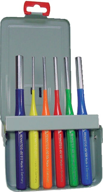 RENNSTEIG 561110 6RC Sasszegkiütő készlet, 6 részes, színnel jelölt
