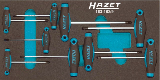HAZET 519554 163-182/9 Műhelykocsi betét, TORX T-markolatú csavarhúzó készlet, 9 részes