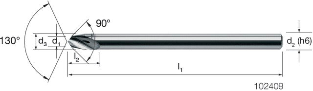 MIKRON 102409 0030 Mikrofúró, Tömör keményfém, TiAlN, élletöréssel 90°, belső hűtéssel