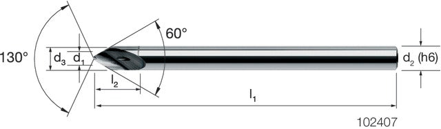 MIKRON 102407 0600 Mikrofúró, Tömör keményfém, TiAlN, élletöréssel 60°, belső hűtéssel