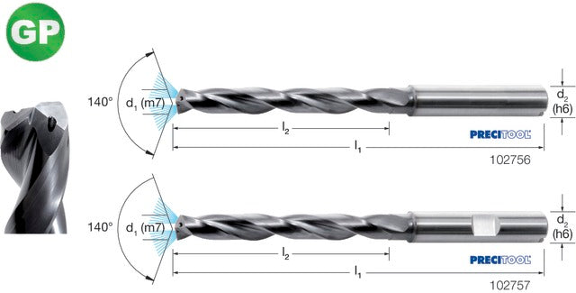 PREMUS 102757 17,00 Nagyteljesítményű fúró-GP, Tömör keményfém TiAlN HB száralak 5 × D belső hűtéssel