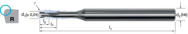 179014 1,20X0,10 MIKRON 179014 1,20X0,10 Mikromaró, Tömör keményfém, CrazyMill Cool, 5 × D, sarokrádiusszal, eXedurSL