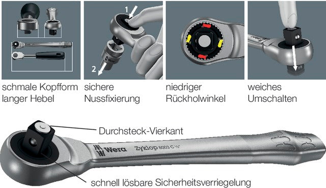 WERA 5160840010 Átdugható racsni, 1/2" Zyklop Metal
