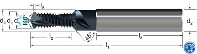 1389800034 JBO 1389800034 Fúró-menetmaró, Tömör keményfém, BGF, metrikus 1,5 × D, TiAIN