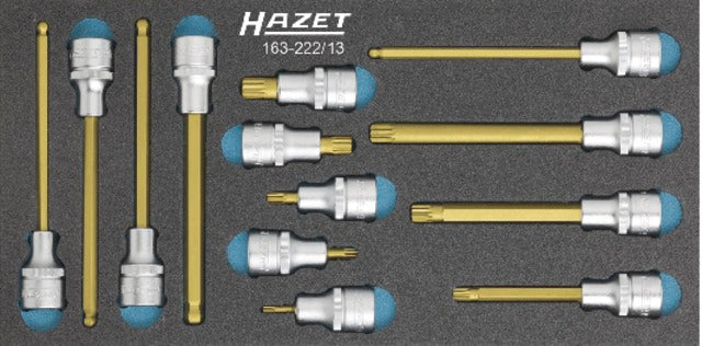 HAZET 519572 163-222/13 Műhelykocsi betét, Sokfogú csavarhúzó betét készlet 1/2", 13 részes