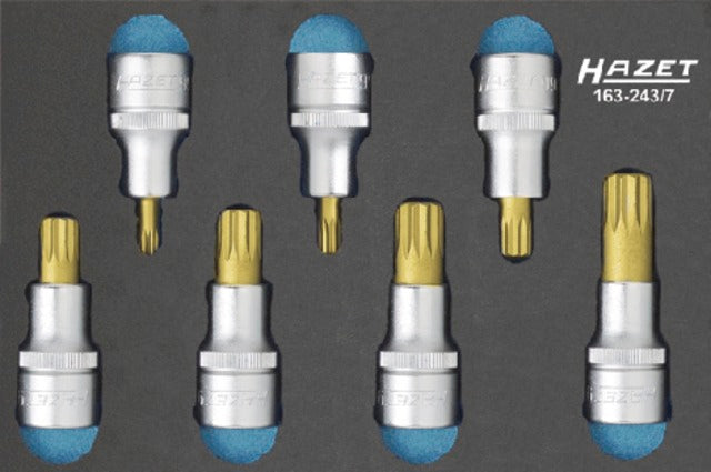 HAZET 519592 163-243/7 Műhelykocsi betét, 1/2" csavarhúzó betét sokfogú, 7 részes