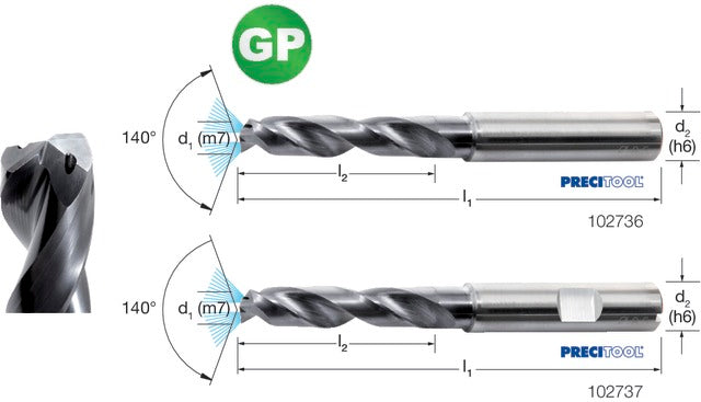 PREMUS 102736 2,50 Nagyteljesítményű fúró-GP, Tömör keményfém TiAlN HA száralak 3 × D belső hűtéssel