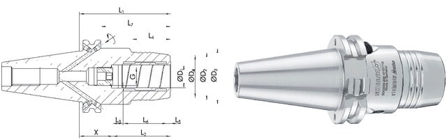 SCHUNK 241407 Meredekkúp befogó, Tendo-Aviation hidroplasztikus befogó, AD/B alak, rövid, karcsú, G2,5 25.000 1/min fordulatszámnál