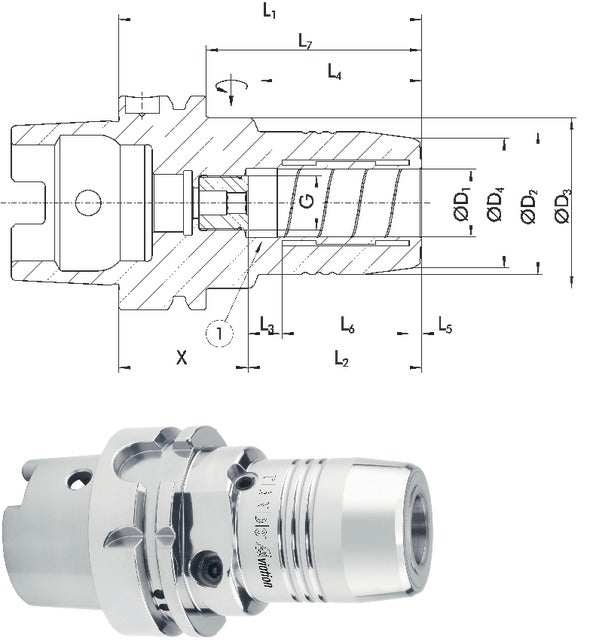 SCHUNK 241424,96875 Üreges száras kúpos befogó, Tendo-Aviation hidroplasztikus befogó, rövid, G2,5 25.000 1/min fordulatszámnál