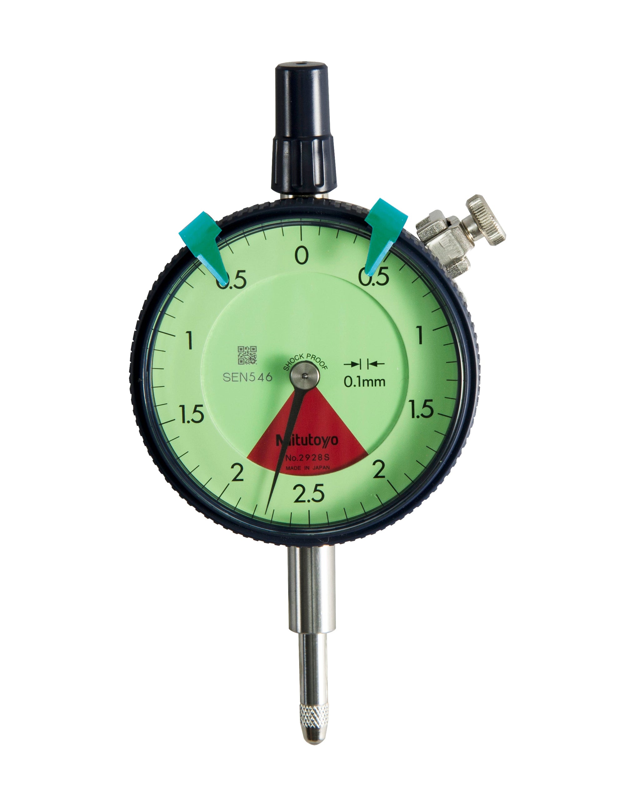 MITUTOYO 2928SB Dial Indicator, Flat Back 4mm, 0mm, One Revolution, Shockproof