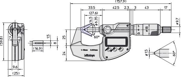 Mitutoyo - Digital 3 Flute V-Anvil Micrometer